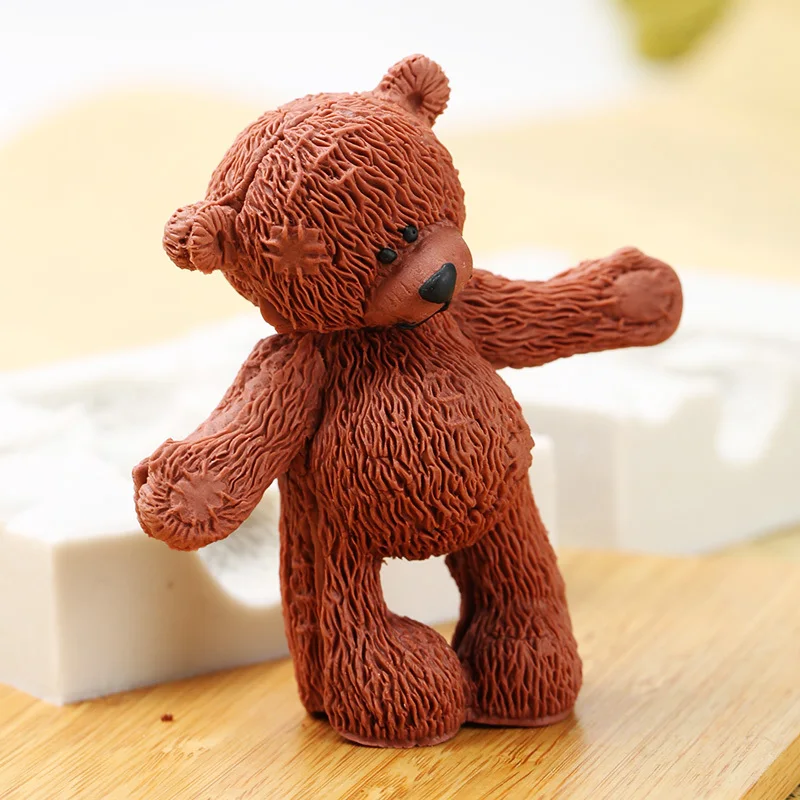 Помадка большой размер медведь кукла силиконовая форма плюшевый медведь игрушка торт украшение плесень день рождения торт Пудель медведь украшение форма свечи