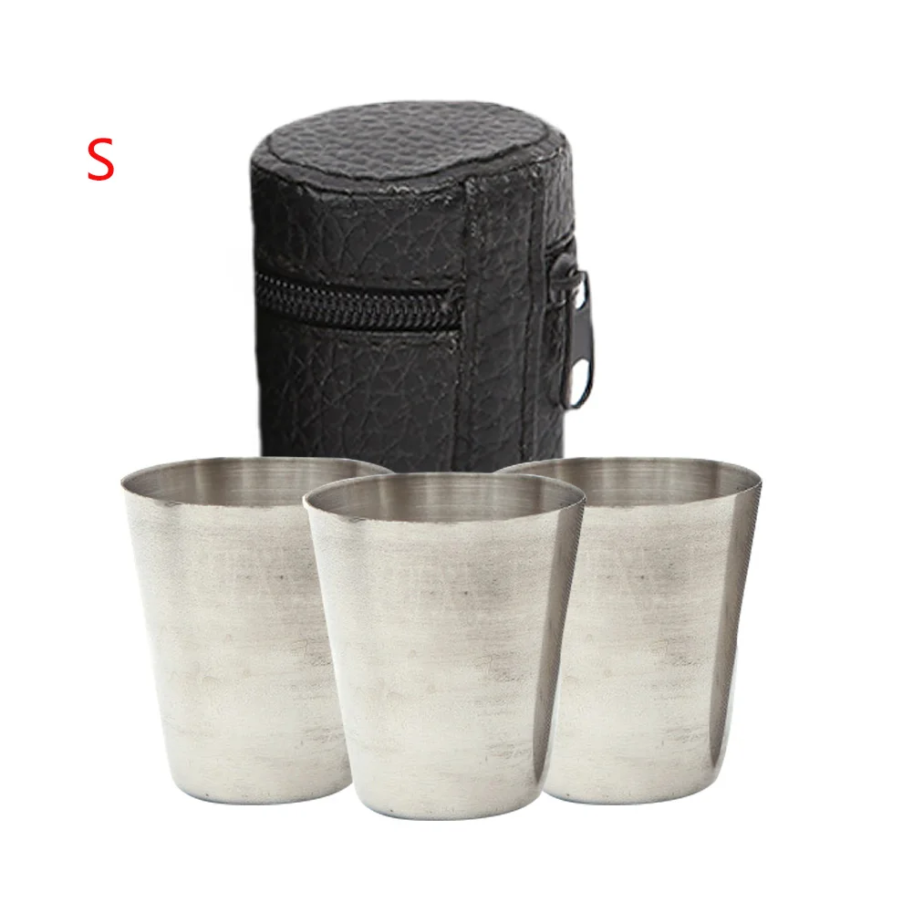4 piezas Mini vino portátil Camping taza de agua duradero al aire libre taza con tapa cerveza de acero inoxidable de viaje de senderismo café