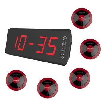 

SINGCALL Wireless Calling System, 1 screen receiver, 5 waterproof waiter call buttons,red color for cafe, KTV, restaurant