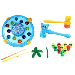 Настольные игры 2 в 1 для детей Whac-A-Mole Attack Poke and Fishing Game Toys with Rotary Fishing Pond-синий