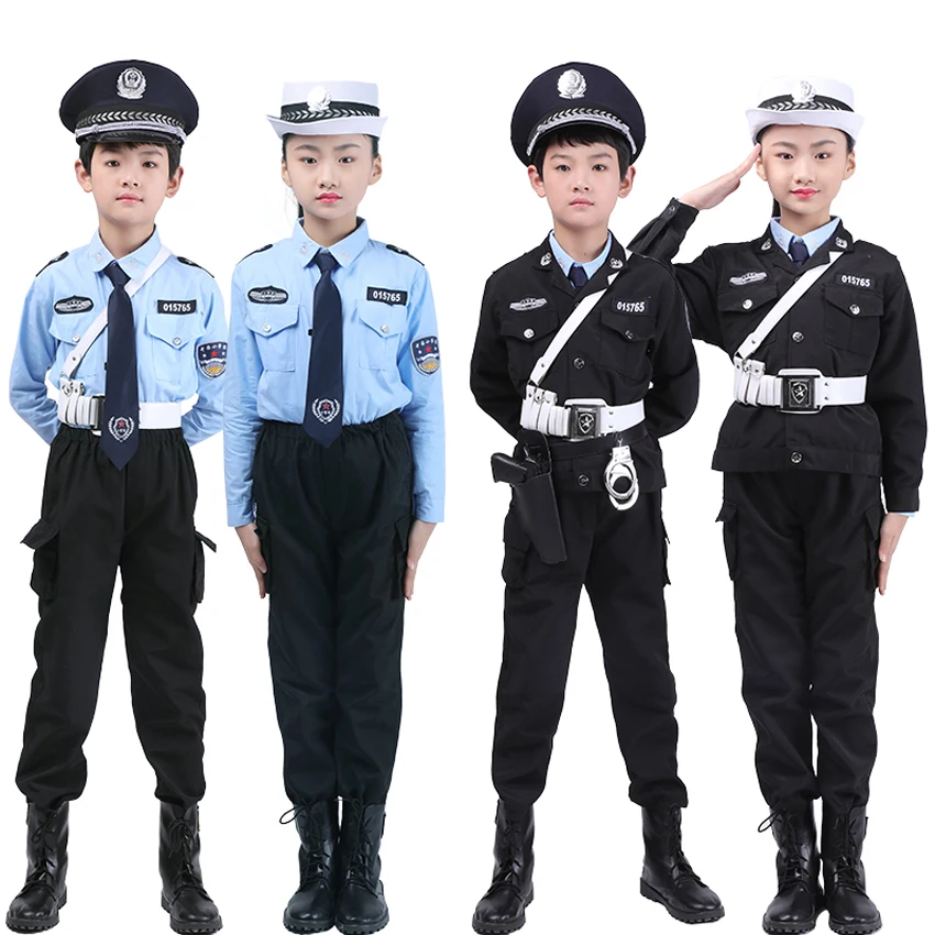 

Deluxe Kids Police Officer Policeman Cosplay Costumes Accessories Halloween Carnival Fancy Role-play Unisex Military Uniform