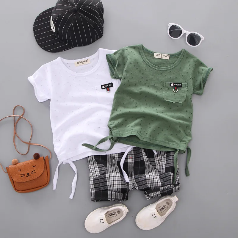 

Fashion Children Kids Summer Clothes Infant Hole Cloth T-Shirt Lattice Shorts Cotton 2pcs/Sets Toddler Clothing Baby Tracksuits