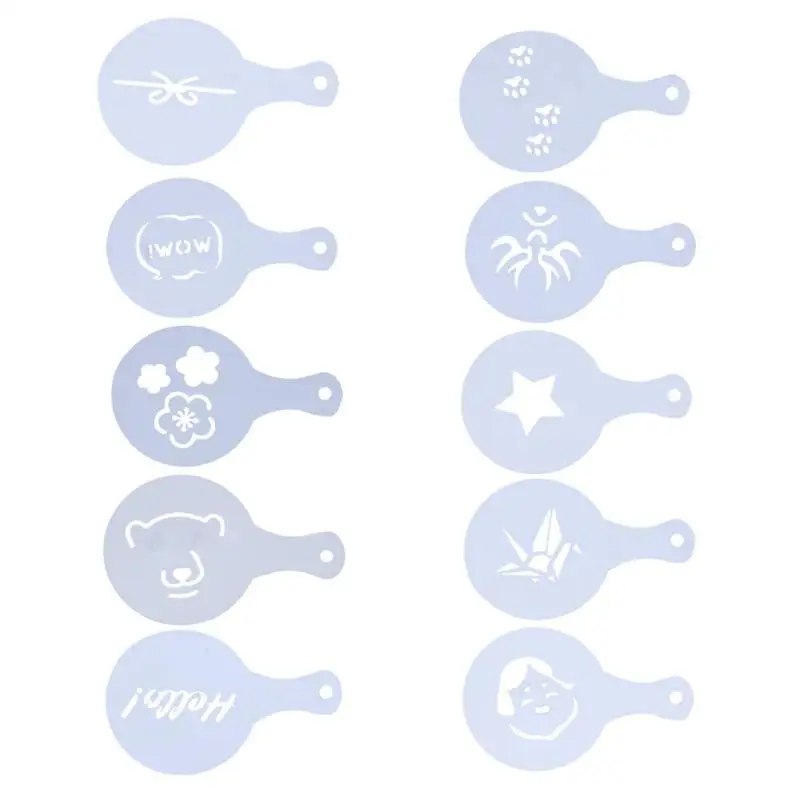 

10pcs/set Multifunction DIY Coffee Stencil Template Strew Pad Cocoa Powder Spray Tools Milk Foam Printing Stencils Garland Mold
