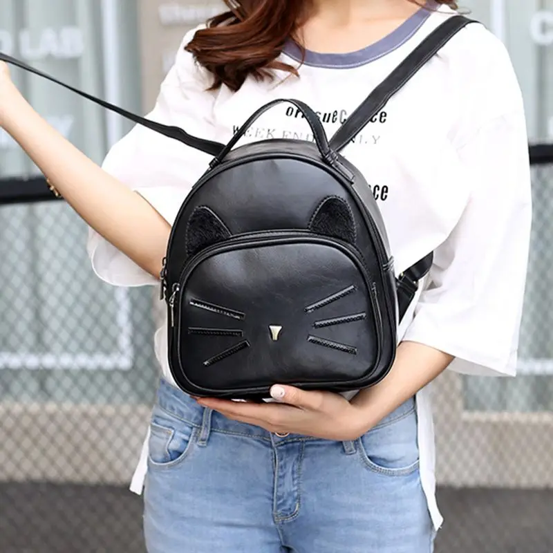 

Fashion Women Backpack High Quality PU Leather Backpack Cute Cartoon Cat Shoulder School Bags for Teenage Girls Backpacks