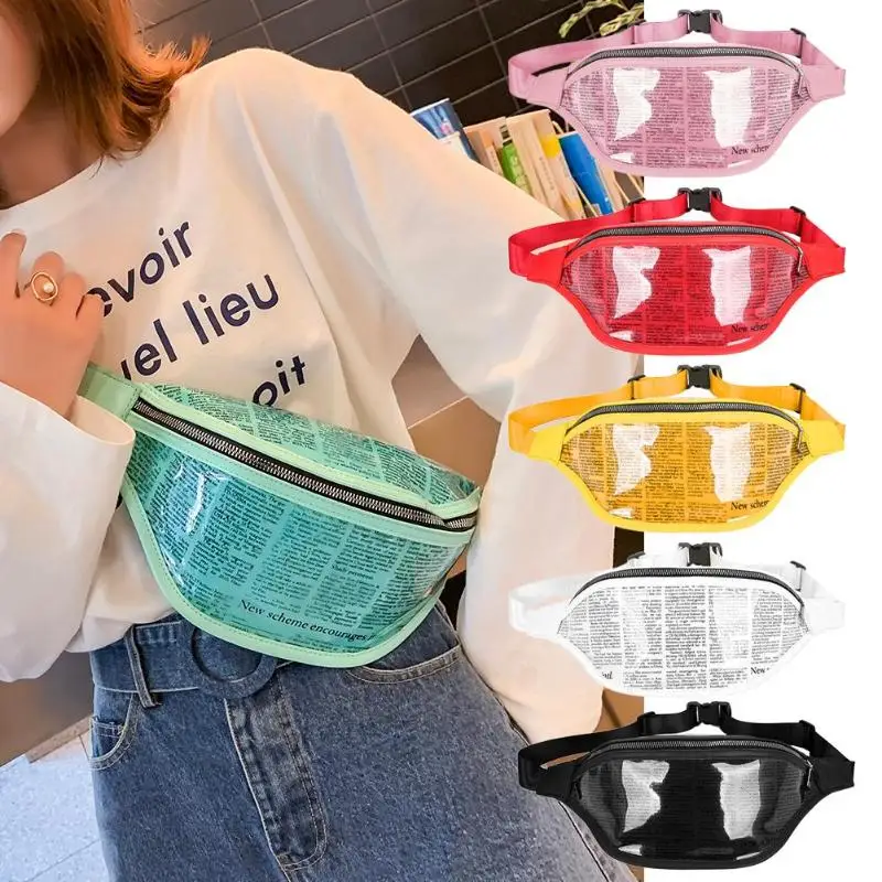 

Newspaper Print Sport Waist Handbags Women Fanny Belt Packs Small Chest Bag