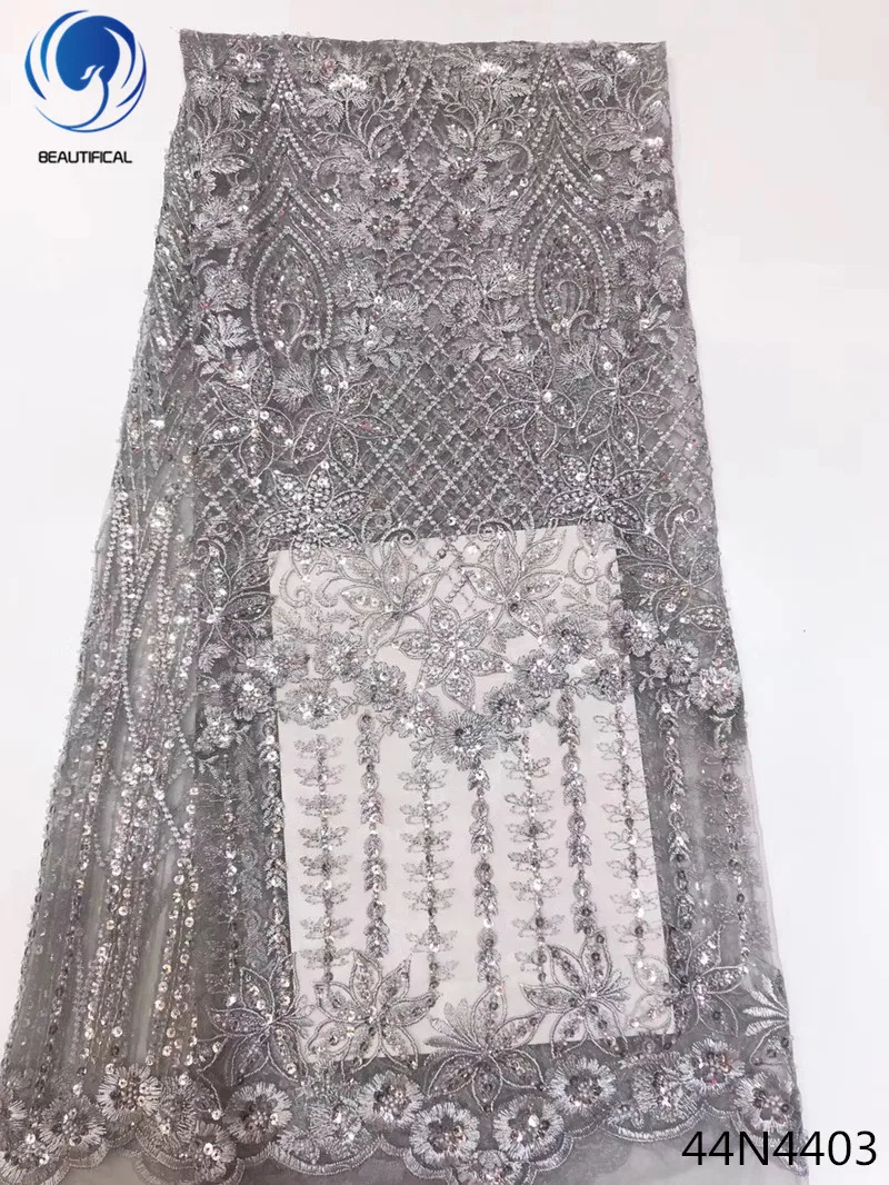 

Beautifical sequin lace dress net lace fabric with sequins nigerian lace fabrics grey fabric pattern for women clothing 44N44