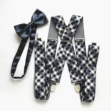 Клетчатый Цвет XXL Размер большой унисекс подтяжки бабочка галстук набор для мужчин женщин взрослых подтяжки шеи галстук подходящая рубашка LB064