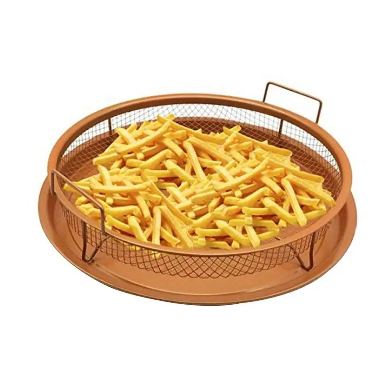 Round Copper Air Fry Crisper Tray Air Fryer With Ceramic Non stick