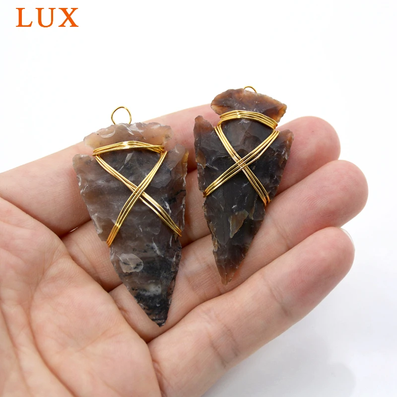Copper Wire Wrapped Raw Natural Jaspers Arrowhead Charm, Agate Arrow Pendants, Boho Jewelry Making 5