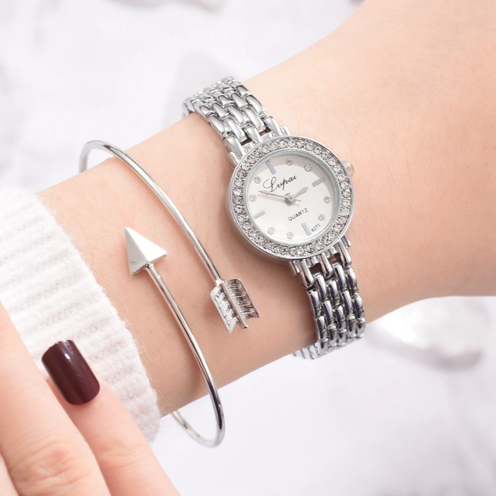 

LVPAI Women Quartz Watch Casual Rhinestones Elegant Bracelet Wristwatch Set
