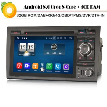 

Octa Core Android 8.0 Autoradio DAB+ Car GPS Navigation Player for Audi A4 S4 RS4 RNS-E 8E WiFi 4G CD Radio BT DVR OBD Sat Navi