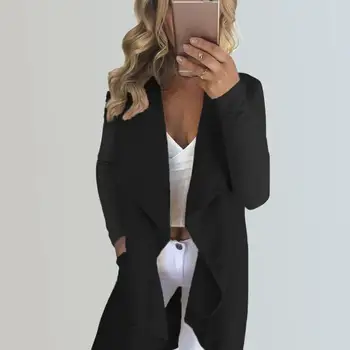 

Fashion Women Winter Irregular Trench Coat Waterfall Collar Jacket Cardigan Solid Color Long Sleeve Work Wear Outerwear