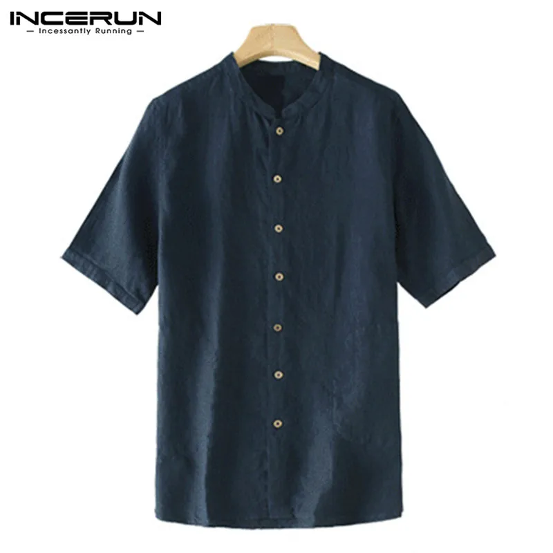 Летние китайские рубашки мужская одежда Винтаж футболки короткий рукав свободный покрой кнопка вниз рубашка Camisa Hombre плюс Размеры S-5XL человек Костюмы