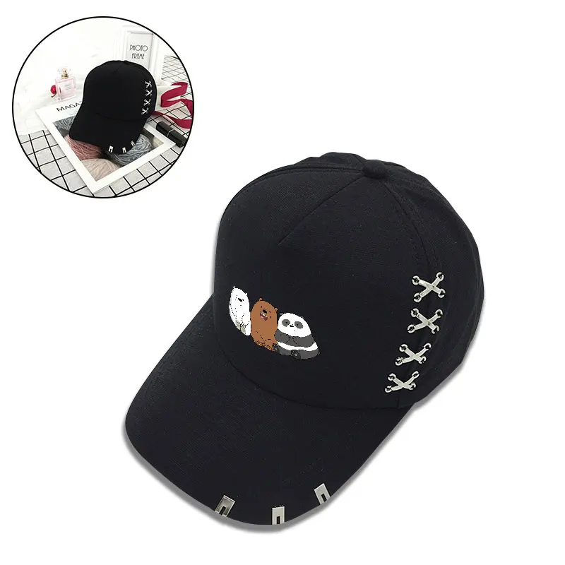 

We Bare Bears Cap Fashion Adjustable Baseball Cap Iron Rings Black Outdoor Sport Caps Sun Hat Snapback Hats Cosplay Gift