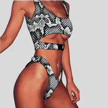 Модный женский сексуальный комплект бикини, купальник со змеиным принтом, летний Повседневный бюстгальтер+ трусики, комплекты одежды