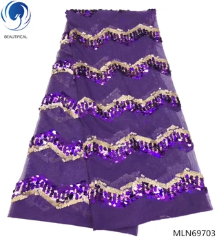 

BEAUTIFICAL french net lace fabrics sequin tulle lace fabrics dress 2019 high quality lace dress with sequins 5yards/lot MLN697