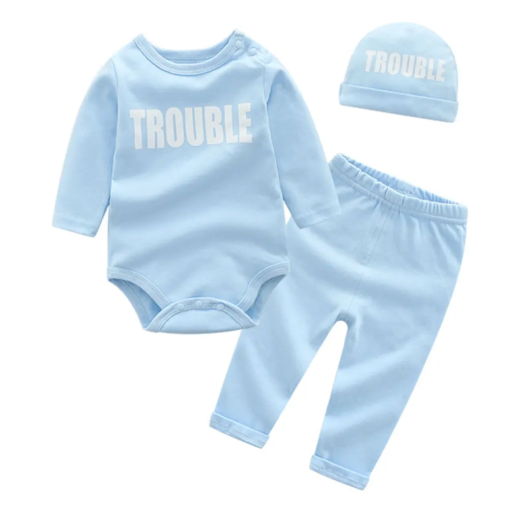 

baby suit set infant clothing three-piece letter babysuit outfit jumpsuit+trousers+hat 3pcs Mother's Day Father's Day