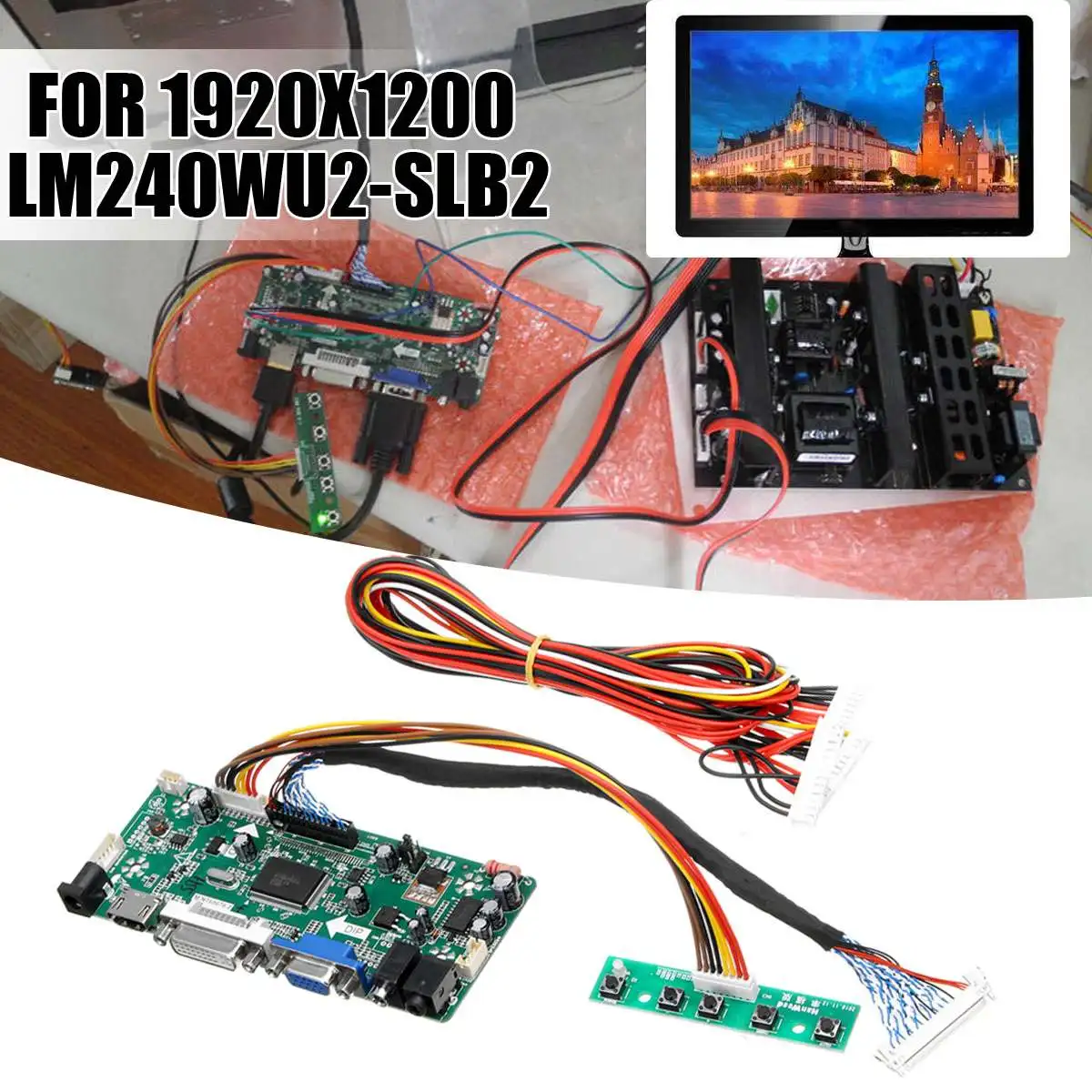

For 1920x1200 LM240WU2-SLB2 24" Display LCD Controller Board DVI VGA HDMI Audio PC DIY Driver Board Converter Kit