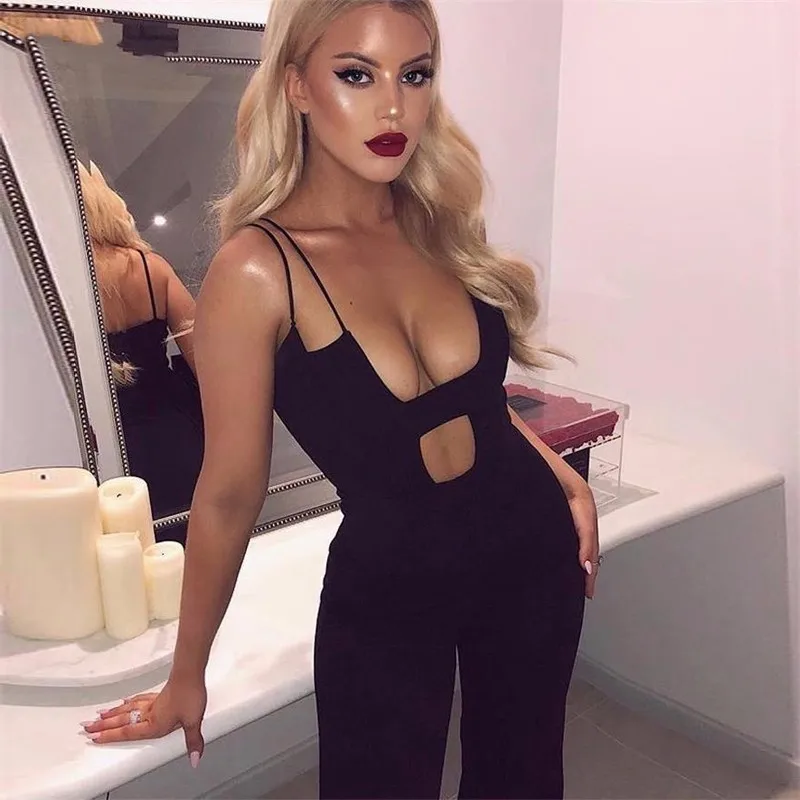 

Yissang Sexy Hollow Out Jumpsuits Women 2019 Sexy Party Club Jumpsuit Backless Sleeveless Black Rompers Womens Long Jumpsuit