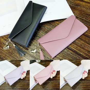 

Hot Simple Wild Lady Heart Heart Shaped Pendant Long Wallet 2019 Summer Fashion Large Wallet