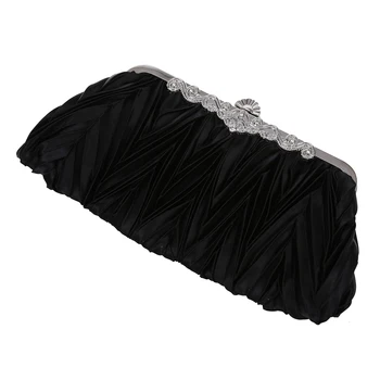 

Satin Pleat Black Bridal/Evening/Party Clutch Handbag w/ Rhinestones Style