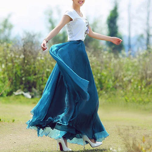 Летние женские повседневные свободные макси юбки BOHO шифоновые длинные