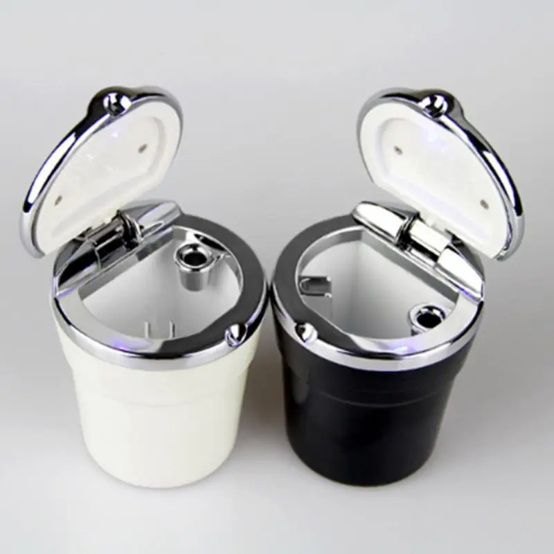 

Car Cigarette Ashtray With Blue LED Light Indicator Portable Bling Smokeless Cylinder Cup Holder For Most Vehicles