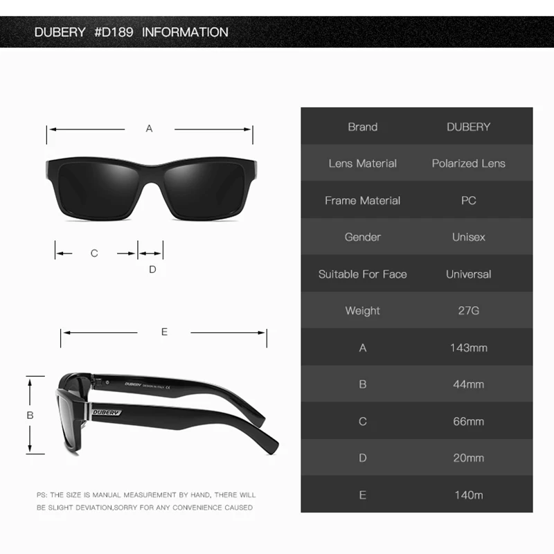 DUBERY Винтажные Солнцезащитные очки поляризованные мужские солнцезащитные очки для мужчин квадратные оттенки вождения черные летние Oculos мужские 8 цветов модель 189
