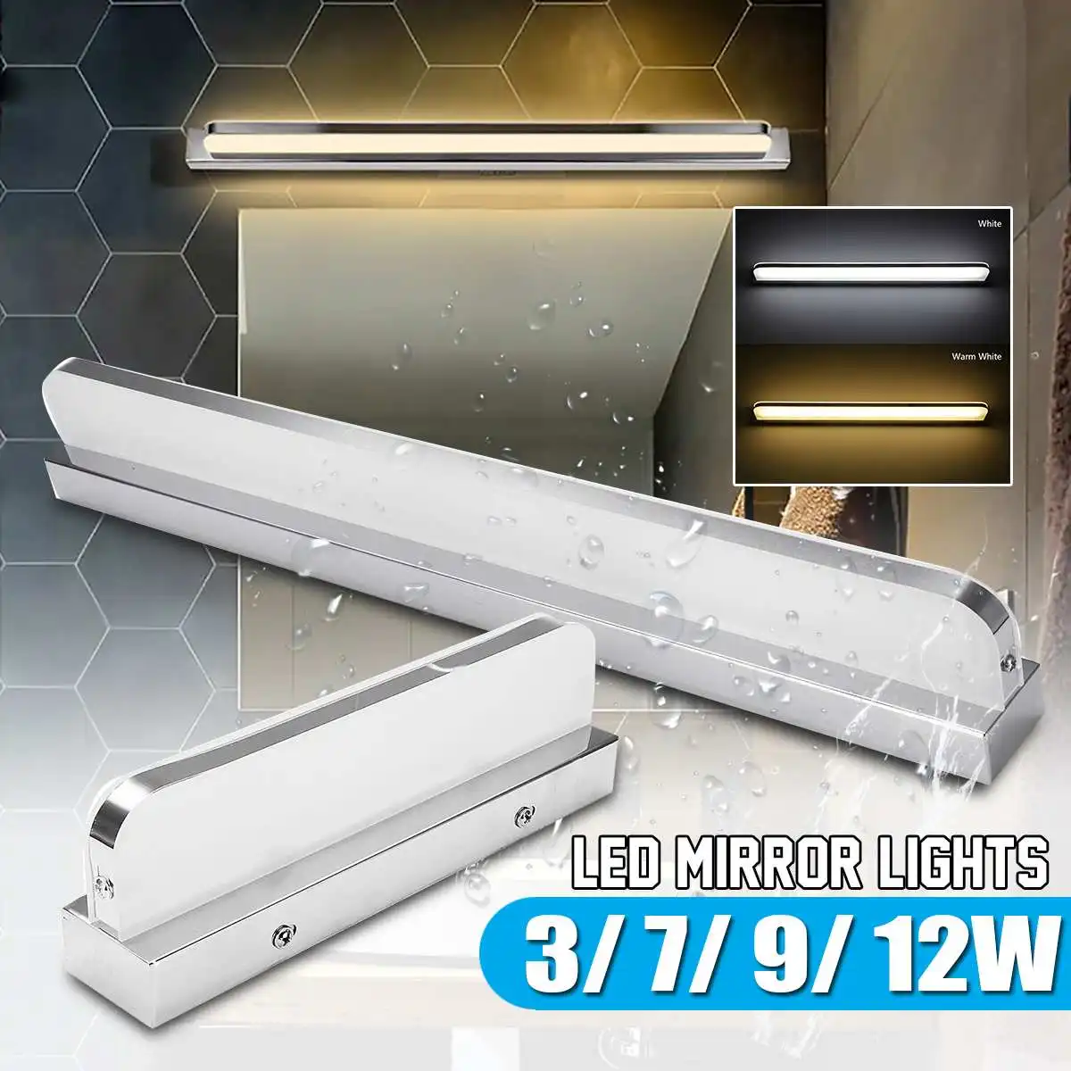 إضاءة مقاومة للماء مرآة الجبهة العلوي المرحاض جدار مصباح خزانة حمام الغرور ماكياج ضوء الأبيض الدافئة الذكية والضباب واقية آمنة