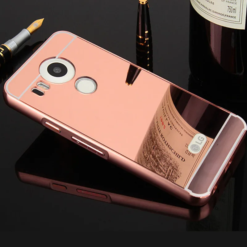 

For LG Google Nexus 5X H790 H791 Case Plating Aluminum Metal Bumper with Mirror Back Cover Hard Case For LG Nexus 5X Nexus5X