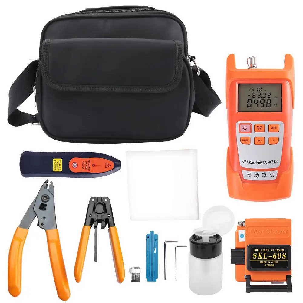 

11Pcs Fiber Optic FTTH Tool Kit Set Fiber Cleaver Optical Power Meter SKL-60S durable NEW