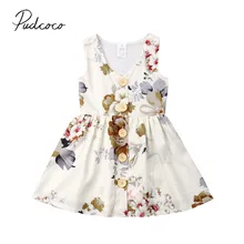 Новинка года; Брендовое платье для маленьких девочек сарафан в стиле бохо без рукавов на пуговицах с v-образным вырезом и цветочным рисунком летние праздничные платья принцессы От 6 месяцев до 5 лет