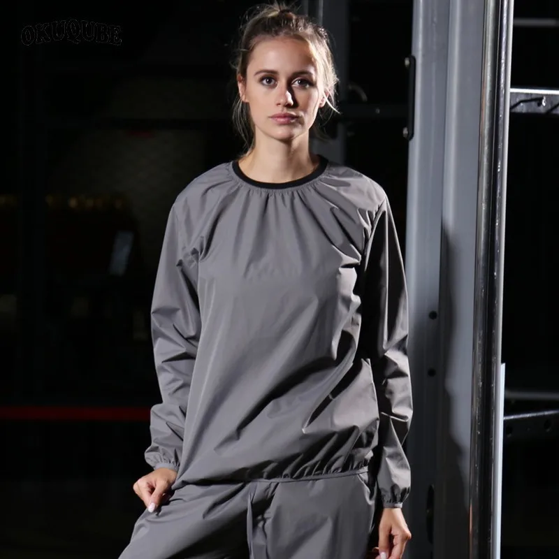

Heavy Duty Weight Lost Women Sauna Suit Set Body Building Gym Clothes Black Gray Fitness Clothing Running Training Sportswear