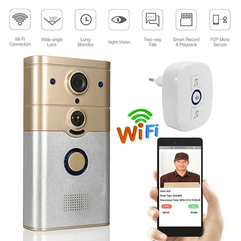 

HD 720P WiFi Smart Wireless Security Visual DoorBell Intercom Recording Video Door Phone Home Monitoring Night Vision