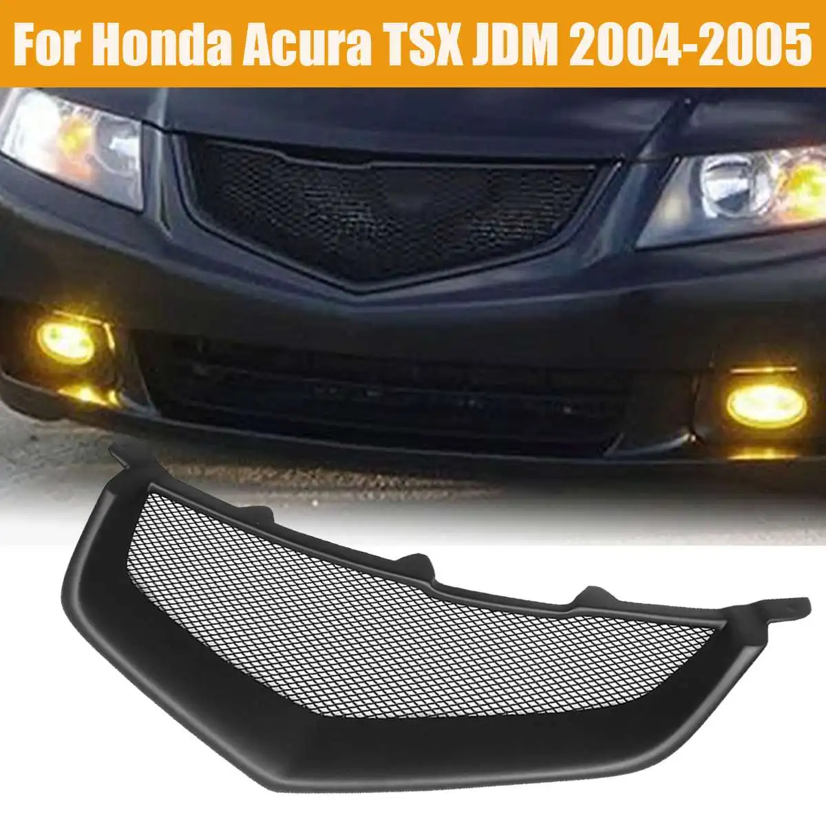 

Autoleader for Honda for Acura for TSX for JDM 2004-2005 Gloss Black 77x23cm Front Sport Mesh Grill Grille Bumper Racing Grills