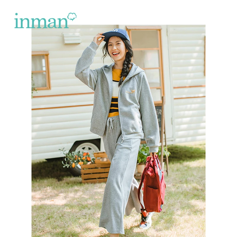 

INMAN Autumn Hooded Casual Sweater High Waist Loose Pants Women Two Pieces Suit