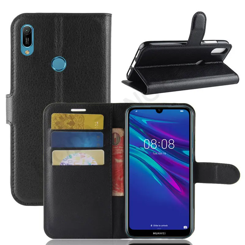 Черный чехол книжка из искусственной кожи Y6 для телефона Huawei 2019 Mrd Lx1 Lx1f Y6prime Prime и 6