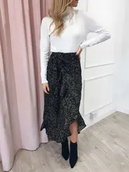 Новое поступление для женщин дамы леопардовым принтом обёрточная бумага над Aysmmetric юбка миди пара сексуальная летняя уличная одежда мода