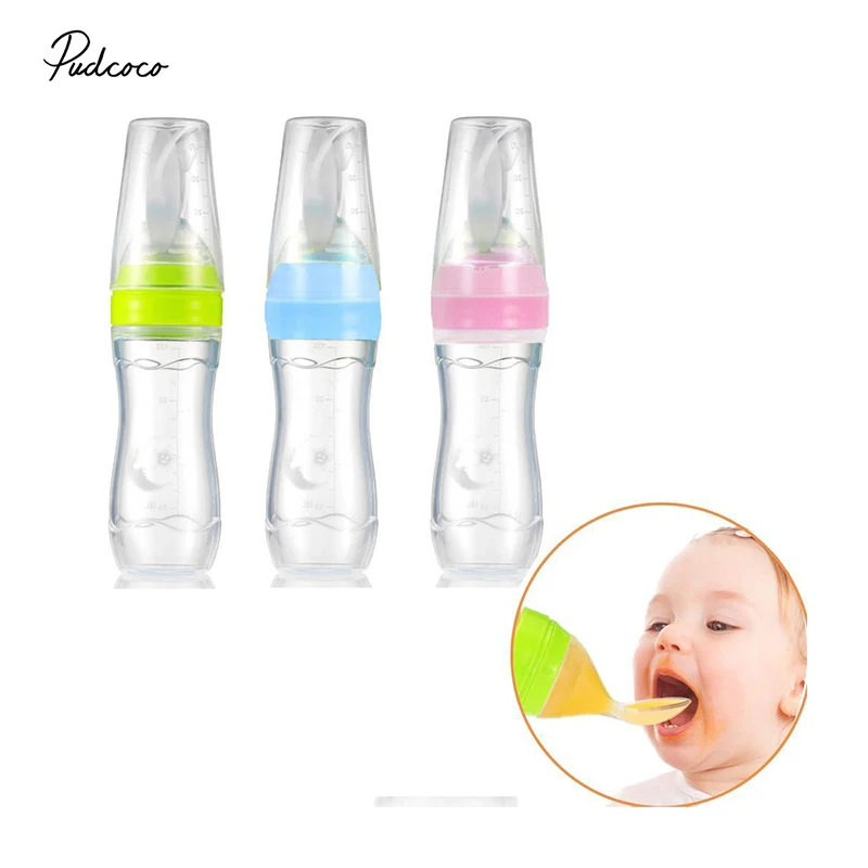 

2018 Brand New Infant Toddler Nipple Pacifier Baby Feeding Tool Milk Bottle With Spoon Silicone Unique Spoon Lid food Supplement