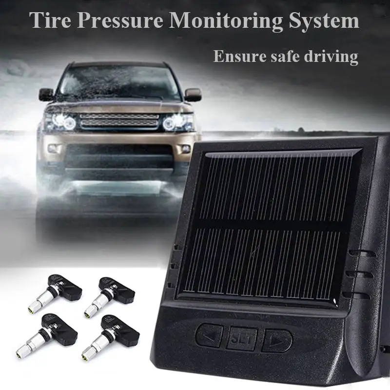 

Solar TPMS LED Wireless Tire Pressure Monitoring System with 4 Internal Sensor Digital LCD Display Security Alarm