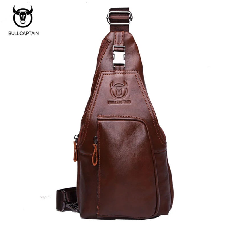 

BULLCAPTAIN Small FAMOUS Brand Messenger Bag MEN'S Genuine Leather Crossbody Shoulder Bag Crossbody Bag with Zipper Buckle