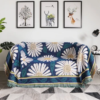 

YRYIE Double Sides Soft Travel Chrysanthemum Outdoor Picnic Knit Throw Tassel Blanket Cotton Jacquard Wall Hanging Tapestry