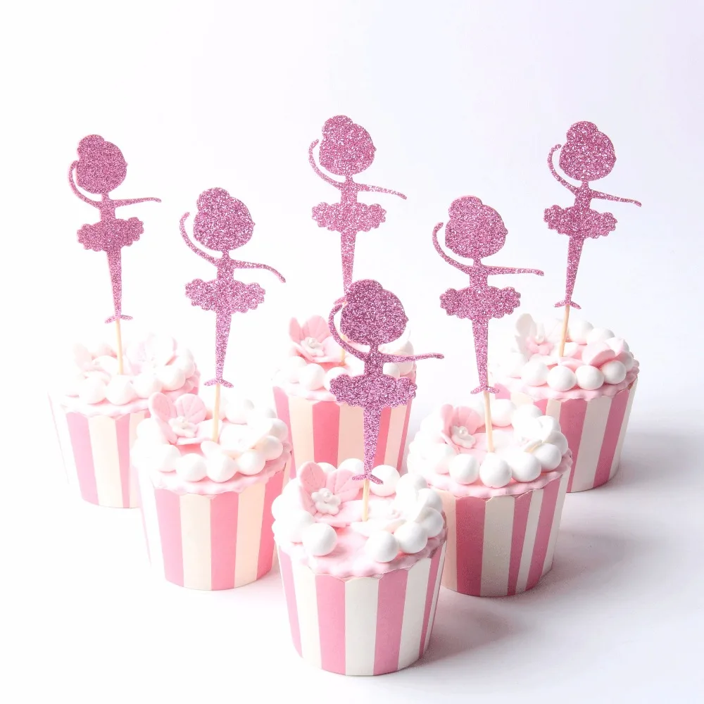 Kuke 10 шт./лот блестящие балерины для вечеринки кекс Toppers Мультяшные украшения