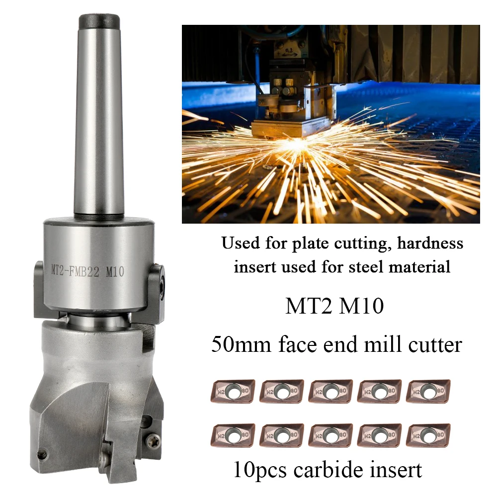

High Precise CNC Machine Tool MT2-FMB22 M10 Face Mill Arbor 10PCS Carbide Insets Turning Tool