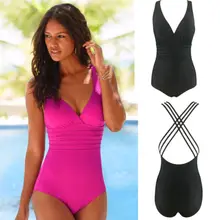 Сплошной Женский купальник с v-образным вырезом, пуш-ап, мягкий женский бразильский купальник бикини, Цельный купальник с высокой талией, бандажный купальник, пляжная одежда