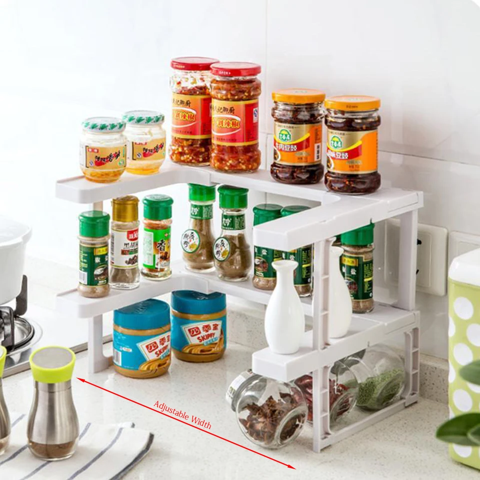 

Adjustable Kitchen Spice Organizer Rack 2 Layers Cabinet Spice Rack Organizer Spicy Shelf Save Space Storage Holders & Racks