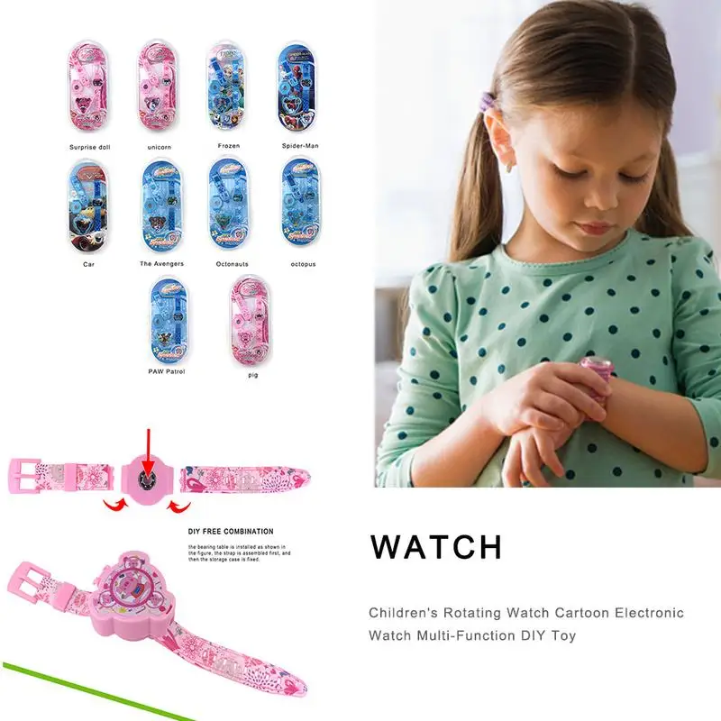 

Children's Rotating Watch Detachable Electronic Watch Multi-Function DIY Sports Cartoon Watches Kids Birthday Gifts 10 Colors