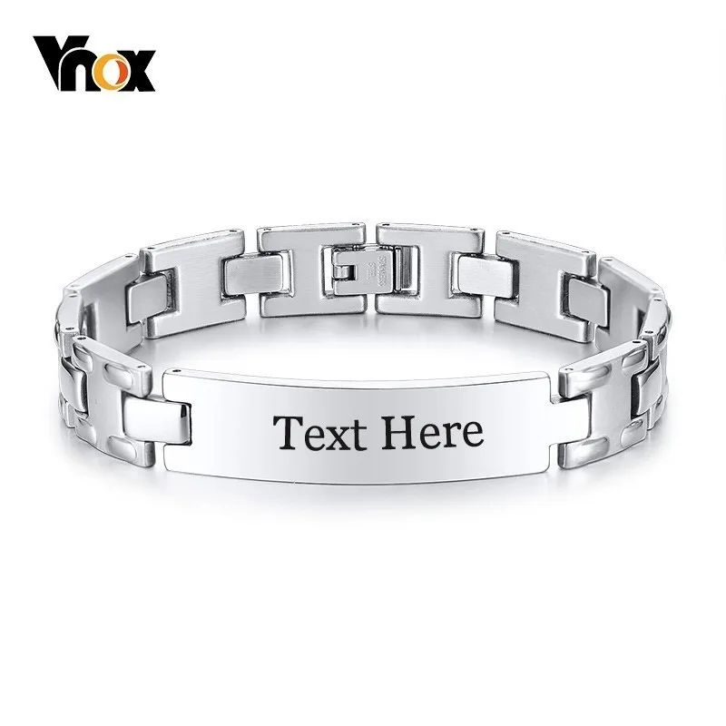 

Vnox 12MM Free Engraving Stainless Steel ID Tag Bracelets for Men Male Gentleman Wrist Strap pulsera 8.26