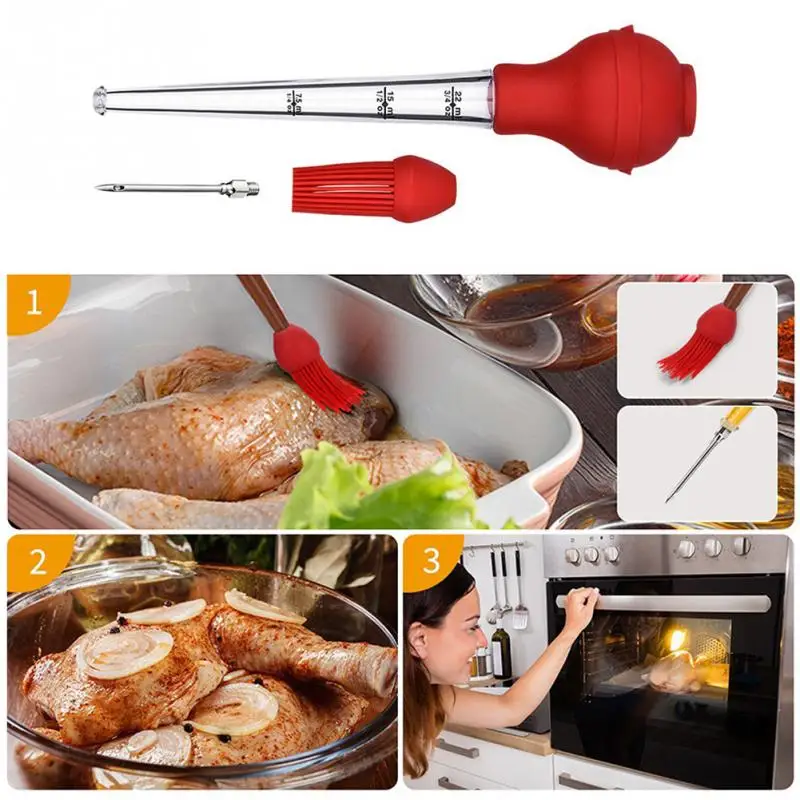 

Barbecue Tool Pipette Dropper Sauce Oil Tube Silicone Head With Cleaning Brush