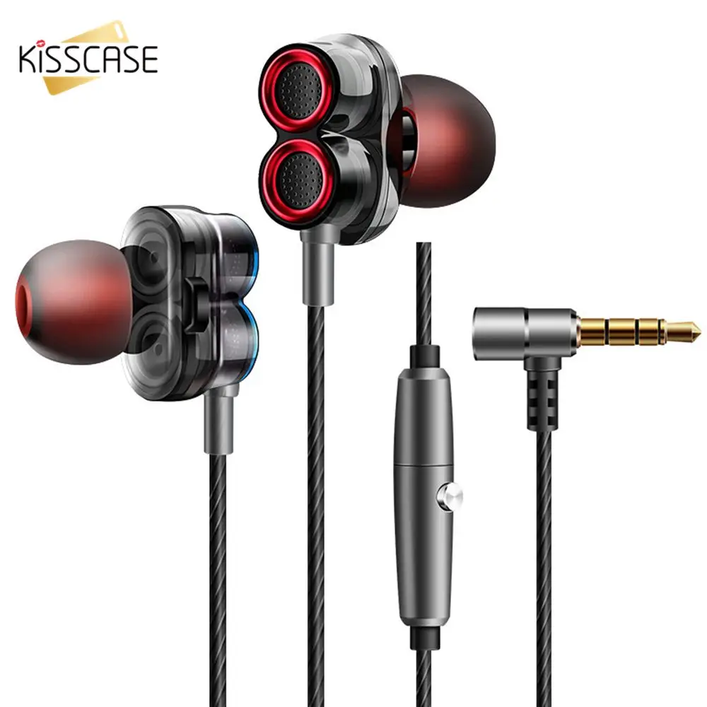 KISSCASE 3 5 мм Dual Drive In-Ear Наушники для iPhone Xiaomi Huawei Samsung наушники бас стерео Микрофоном